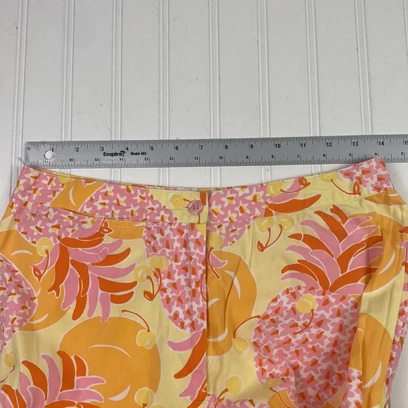 Lilly Pulitzer pineapple print cotton cropped pants yellow & pink 6 - Picture 5 of 11